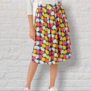 Fever London Blue, Yellow, Pink Lemon Print Pleated A-line Midi Skirt